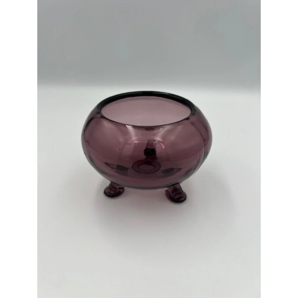 Vintage Viking Glass Amethyst Flowerlite Footed Rose Bowl Purple Art Glass